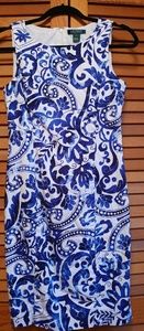 Summery blue and white floral sheath dress